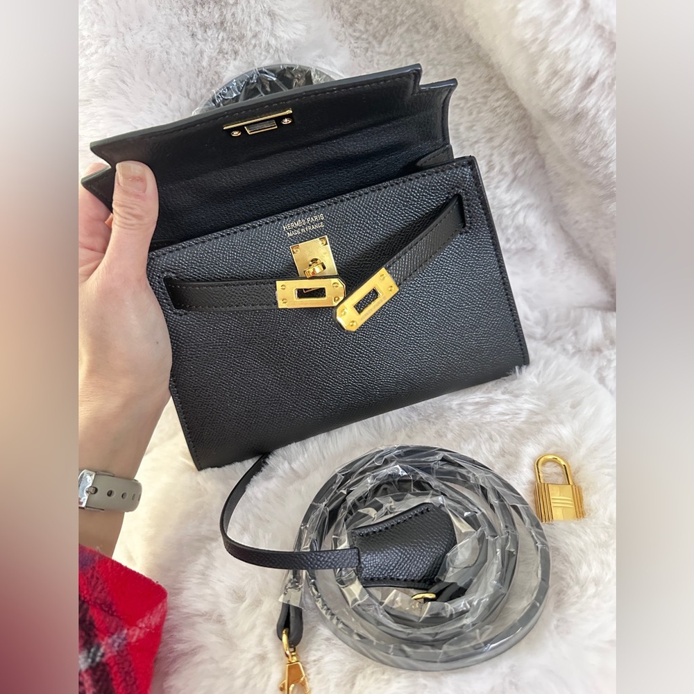 Top Handle or Crossbody Classic Mini Epsom Bag with Gold Hardware in Black - Picture 4 of 6